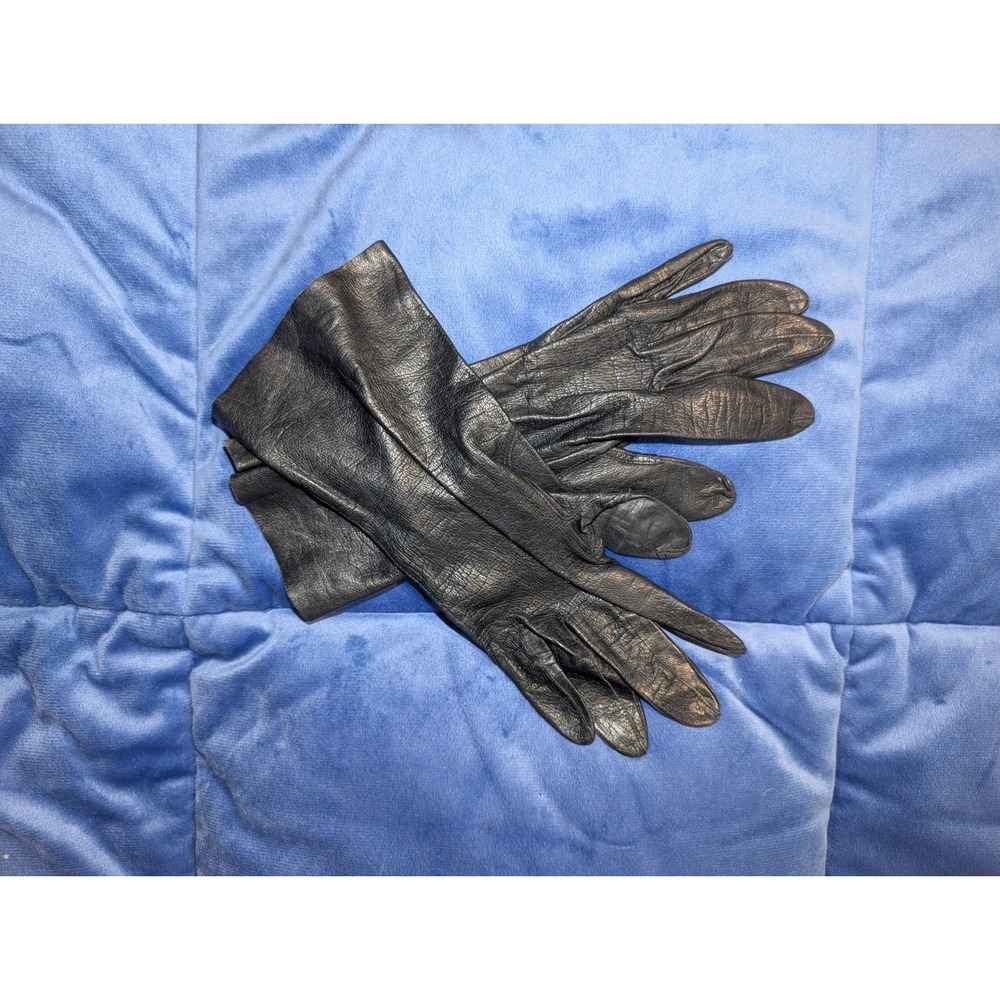 Macy's Vintage Black Leather‎ Gloves Washable Made in Italy - Size 7